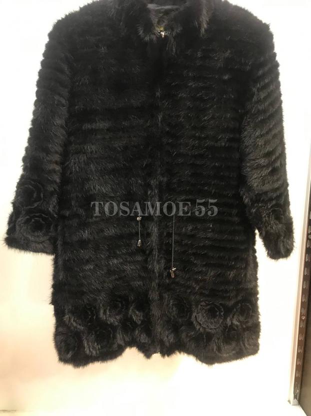 Жакет из черной вязаной норки воротник стойка фото №1