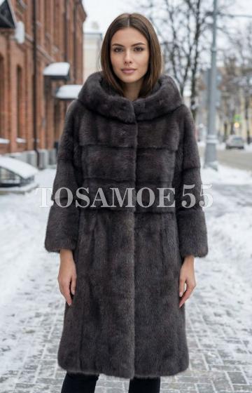 Норковая шуба графит воротник шанель