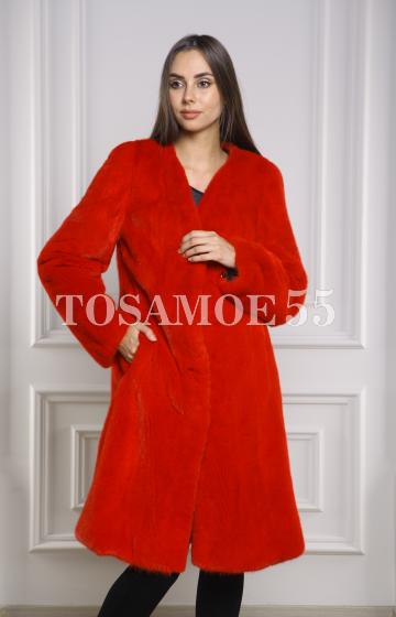 Шуба-пальто из норки красного цвета